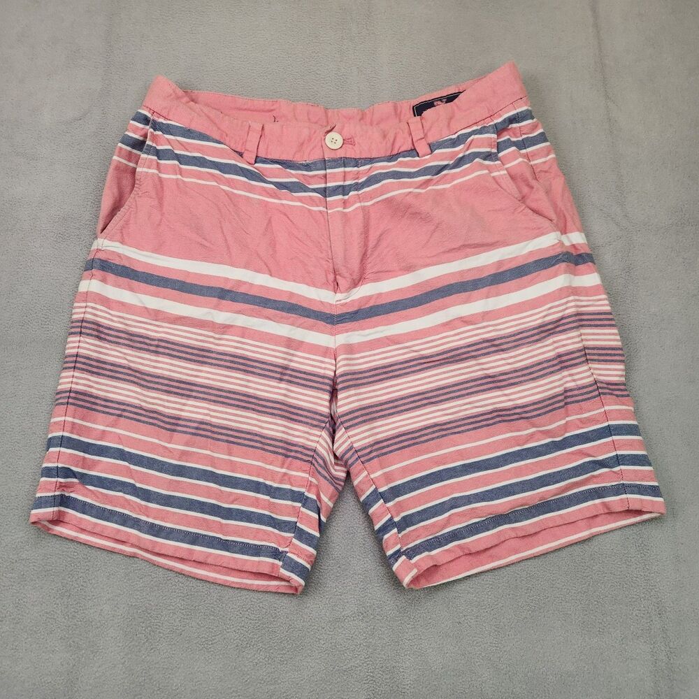 Vineyard Vines Breaker Shorts Men's 33 Pink Striped Chino Preppy‎ 8" Cotton Flat